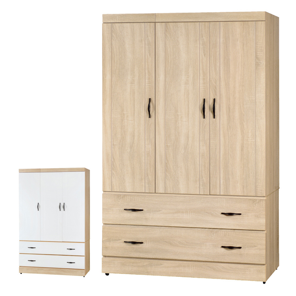 莉卡3.8尺三門二抽衣櫃(兩色可選)