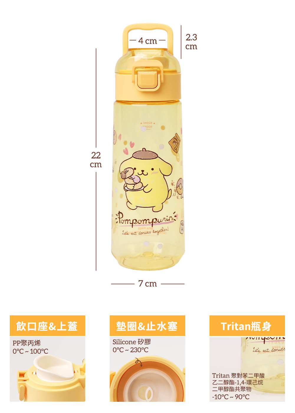 三麗鷗布丁狗Tritan彈蓋式直飲水瓶-620ml