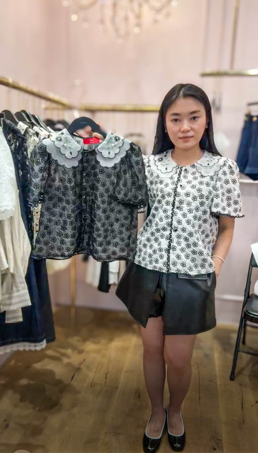 🥰PM_K8064  ▶️滿版立體 黑色小花朵 外套上衣 👉B:98cm L:56cm