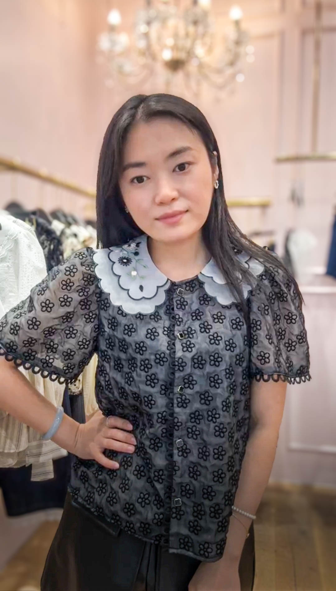 🥰PM_K8064  ▶️滿版立體 黑色小花朵 外套上衣 👉B:98cm L:56cm