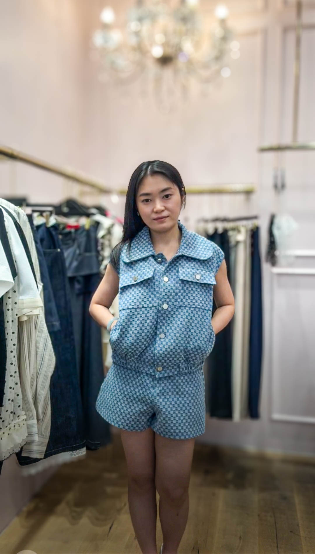 🥰PM_K8072  ▶️牛仔格子背心 👉B:cm L:55cm