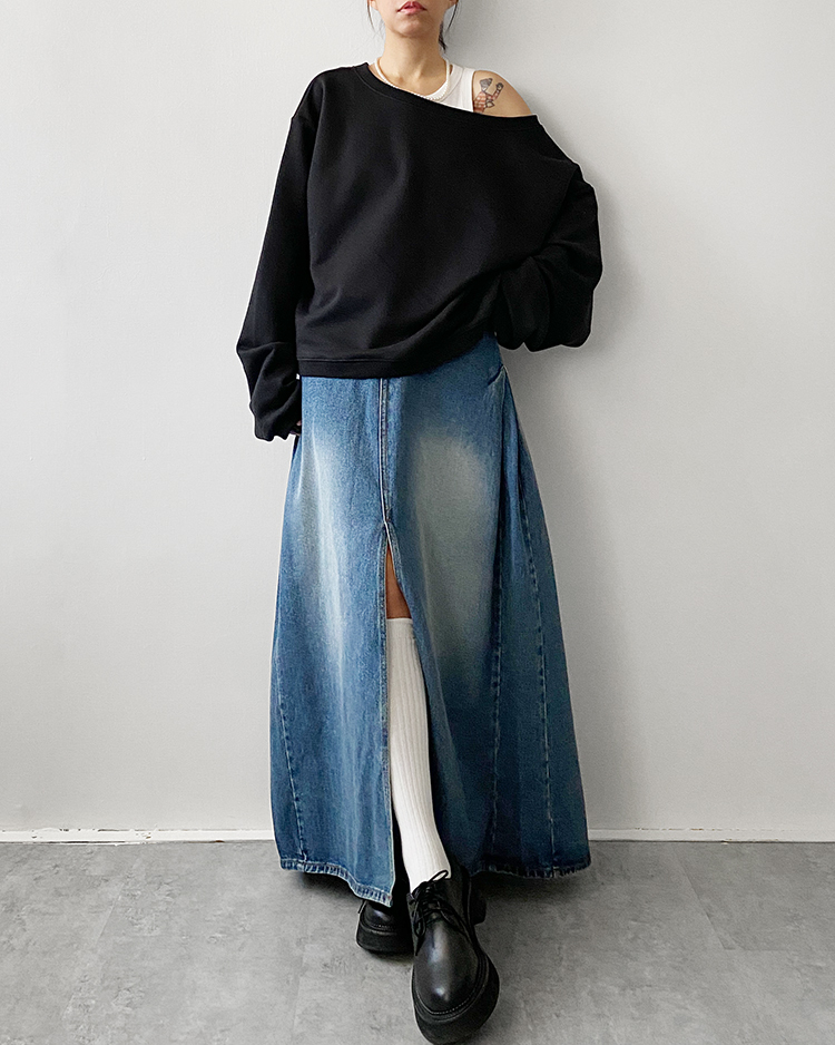 MKS-2781 立裁開叉牛仔裙