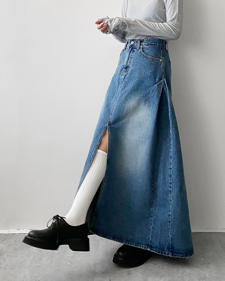 MKS-2781 立裁開叉牛仔裙