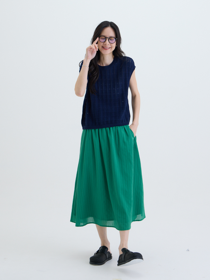 風島剪影高腰剪接裙-柳竹