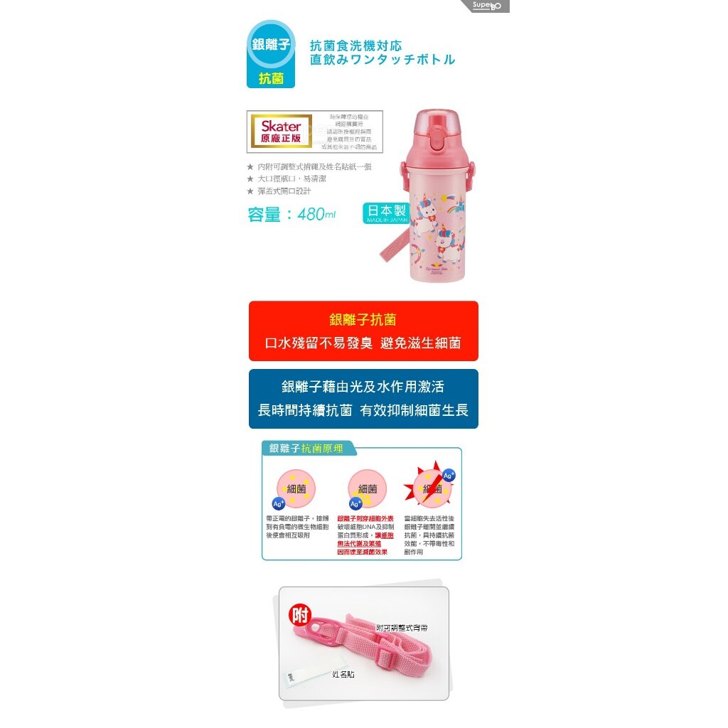 【樂森藥局】日本 Skater 銀離子直飲水壺480ml、兒童直飲式水壺