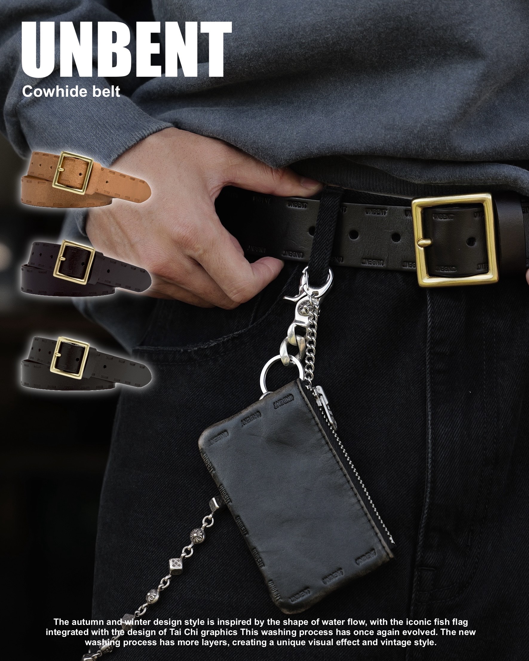 #預購 UNBENT 25AW 義大利4.0mm牛皮 壓印LOGO 銅釦 真皮腰帶 皮帶
