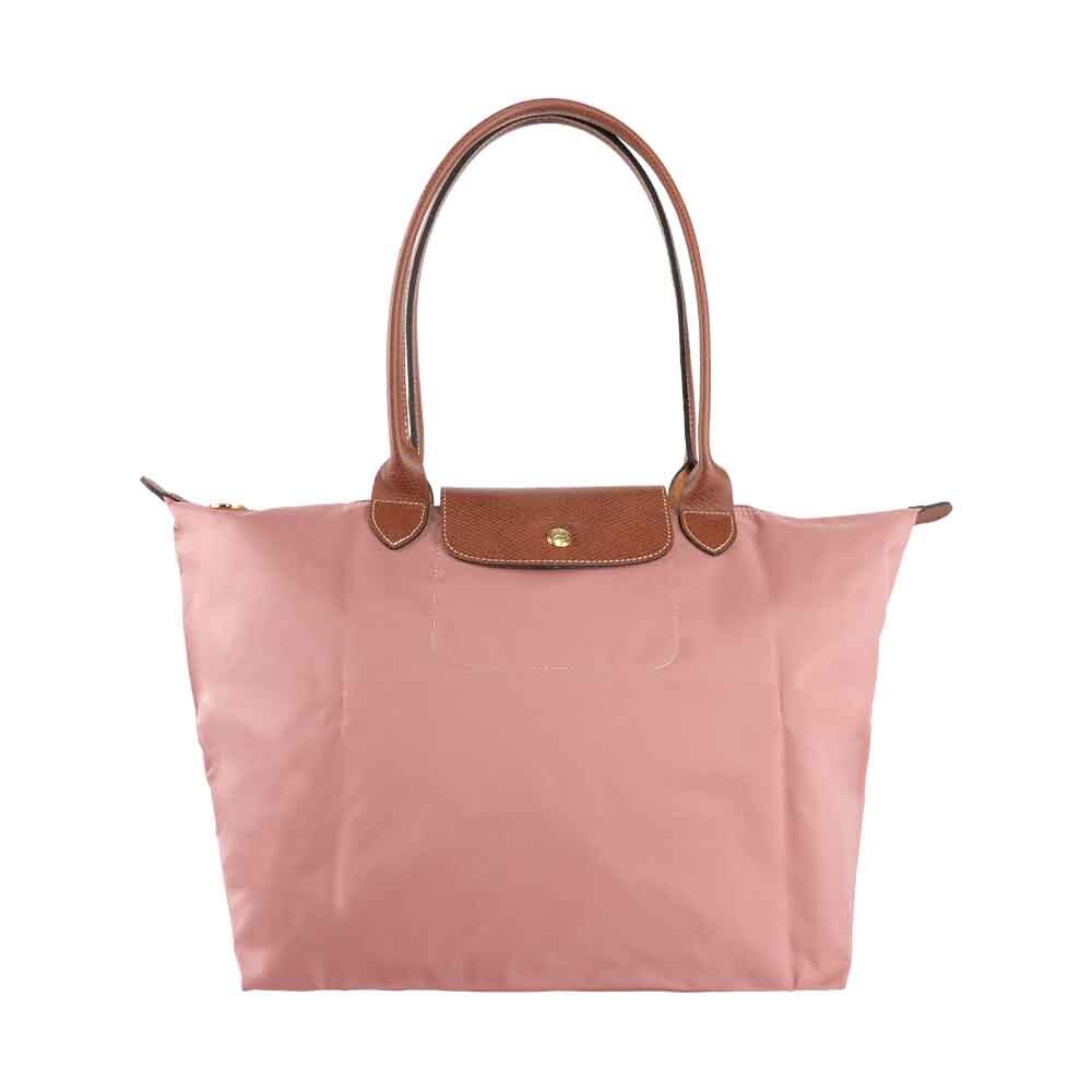 【Longchamp】L號長把LE PLIAGE摺疊水餃包(粉紅茶色)