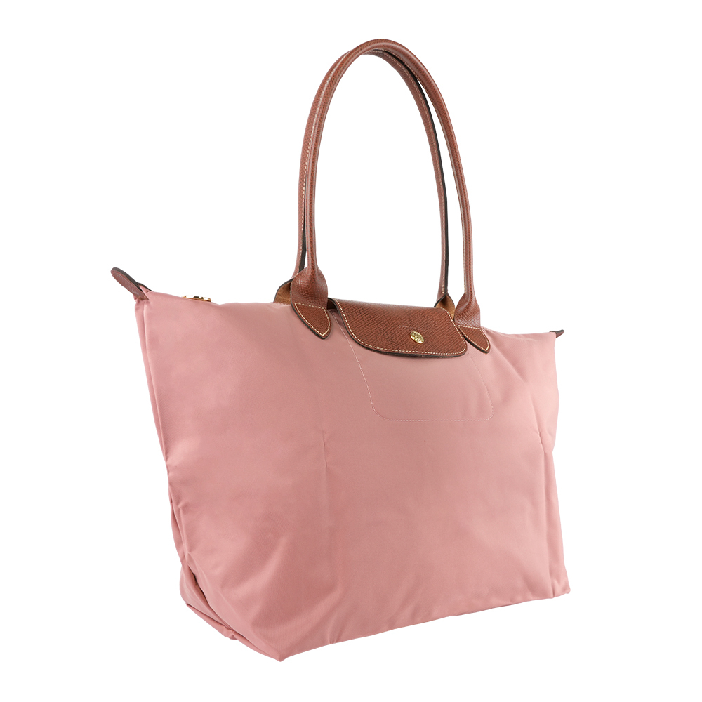 【Longchamp】L號長把LE PLIAGE摺疊水餃包(粉紅茶色)