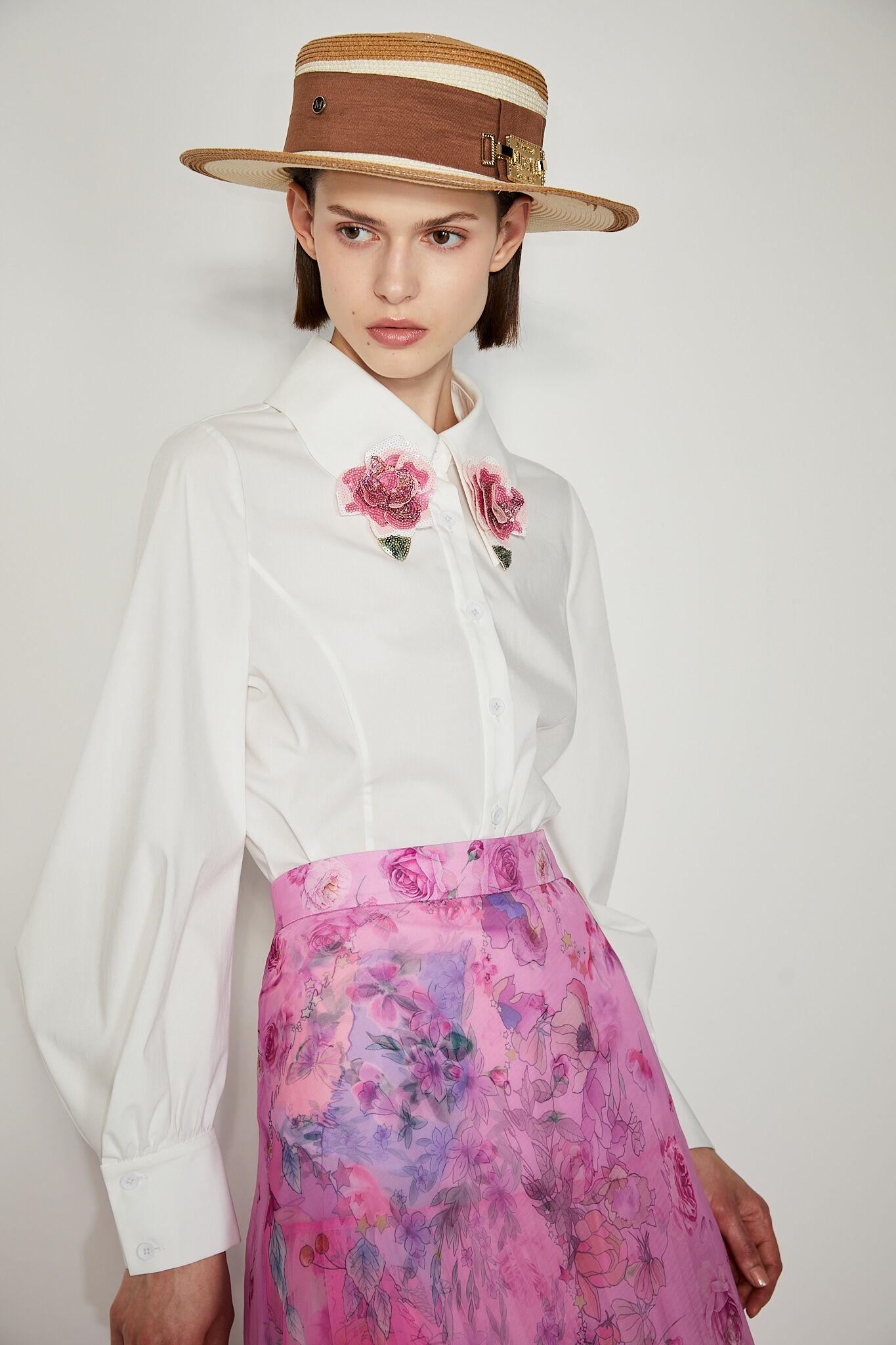 BC15009A1 玫瑰山谷摩洛哥玫瑰泡泡袖襯衫