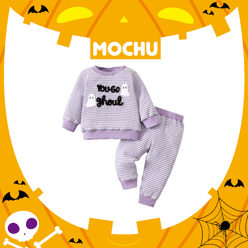 (2-3Y現貨)字母幽靈刺繡華夫格套裝