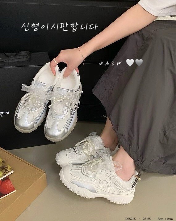 D2521X韓國真皮蕾絲珍珠內增高鞋