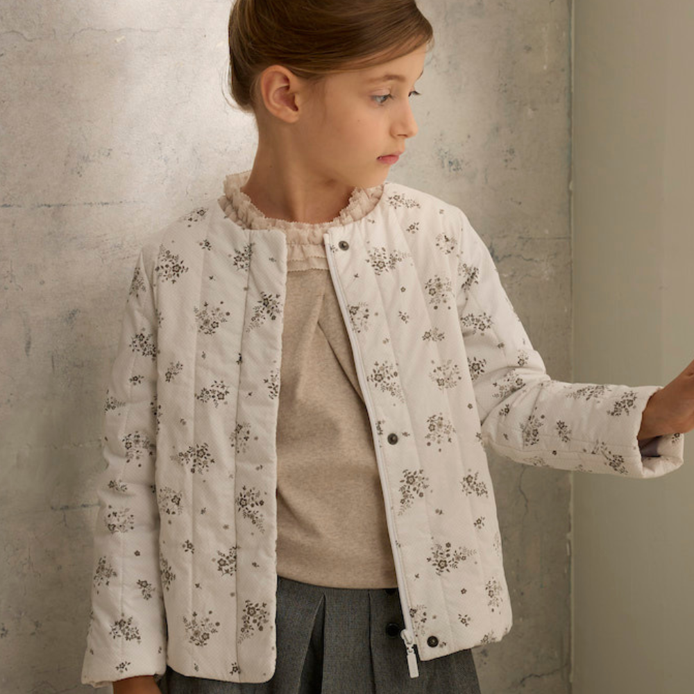 PIPPY氣質印花圓領棉質鋪棉外套 白