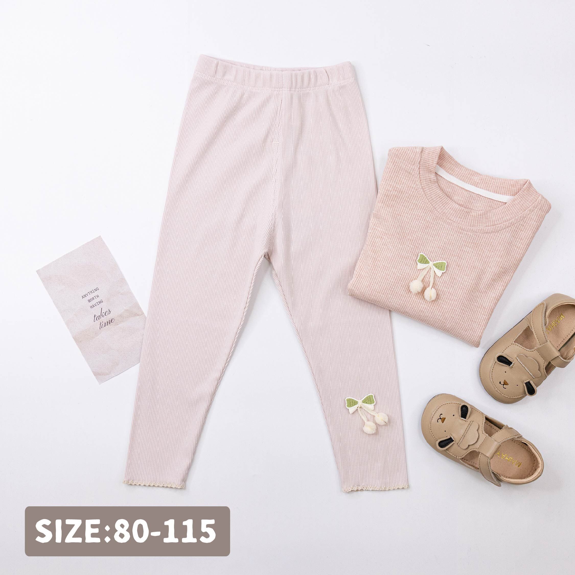 【H55280】立體球球刺繡蝴蝶結坑條內搭褲