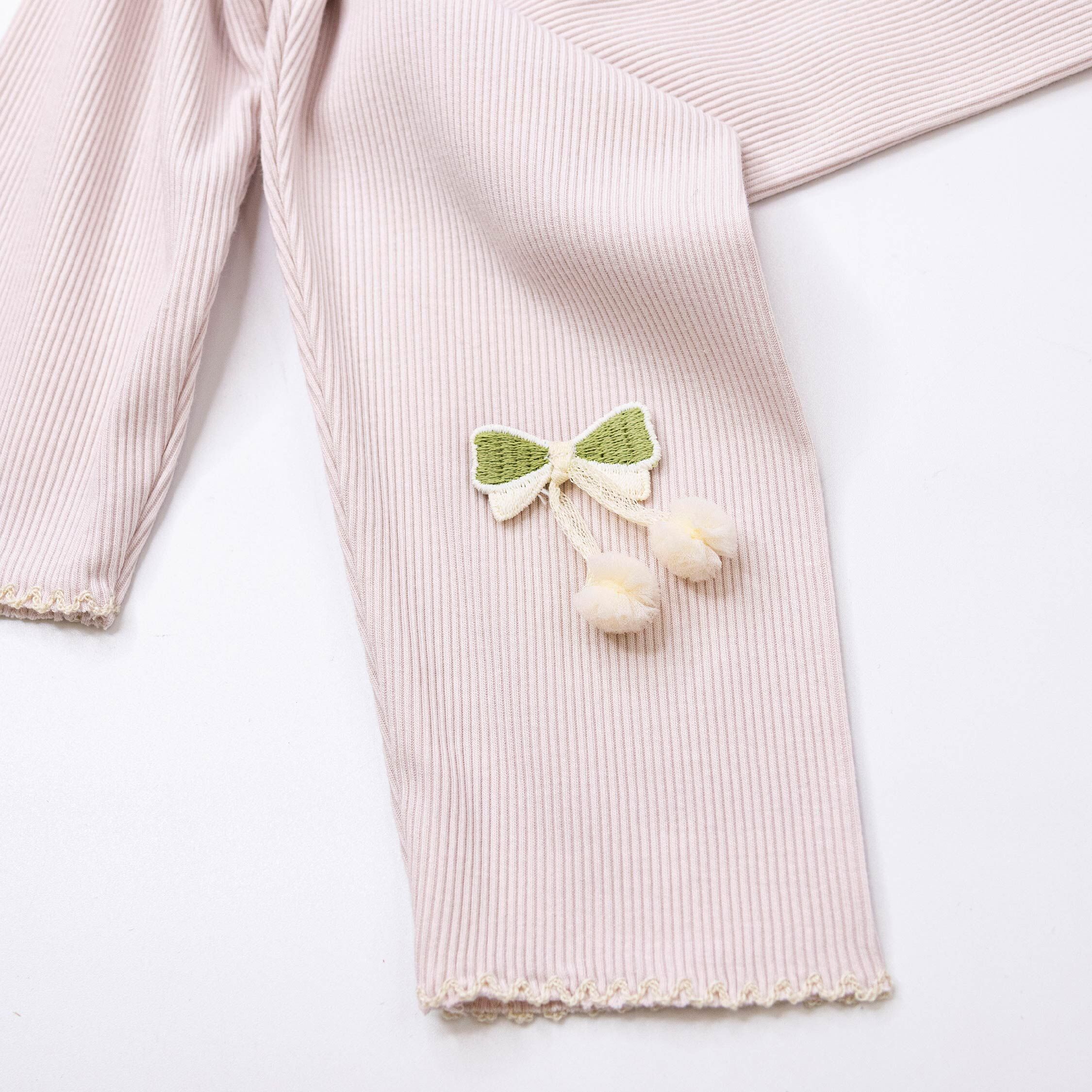 【H55280】立體球球刺繡蝴蝶結坑條內搭褲