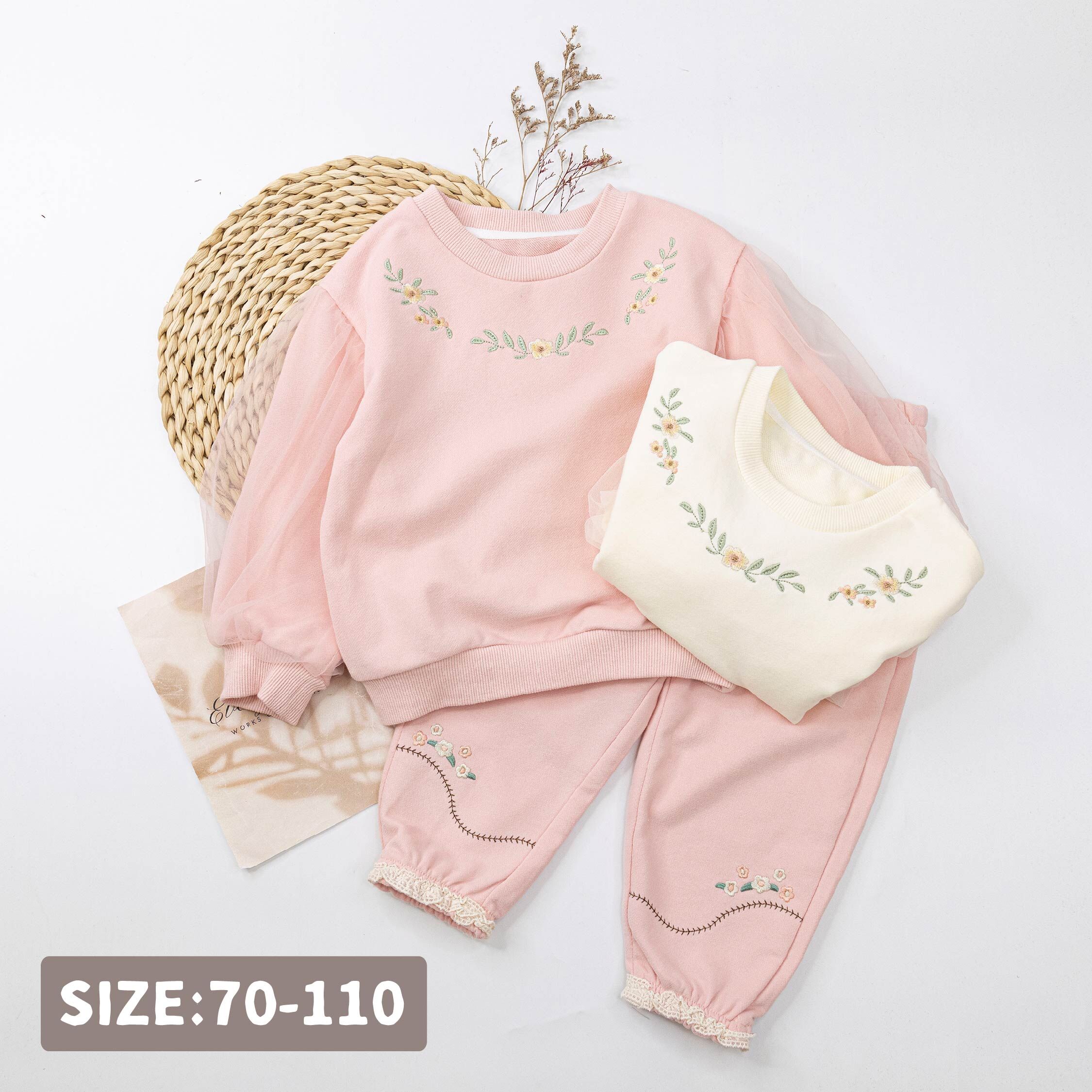 【H55325】漸層花朵刺繡薄紗拼接袖上衣＊二色