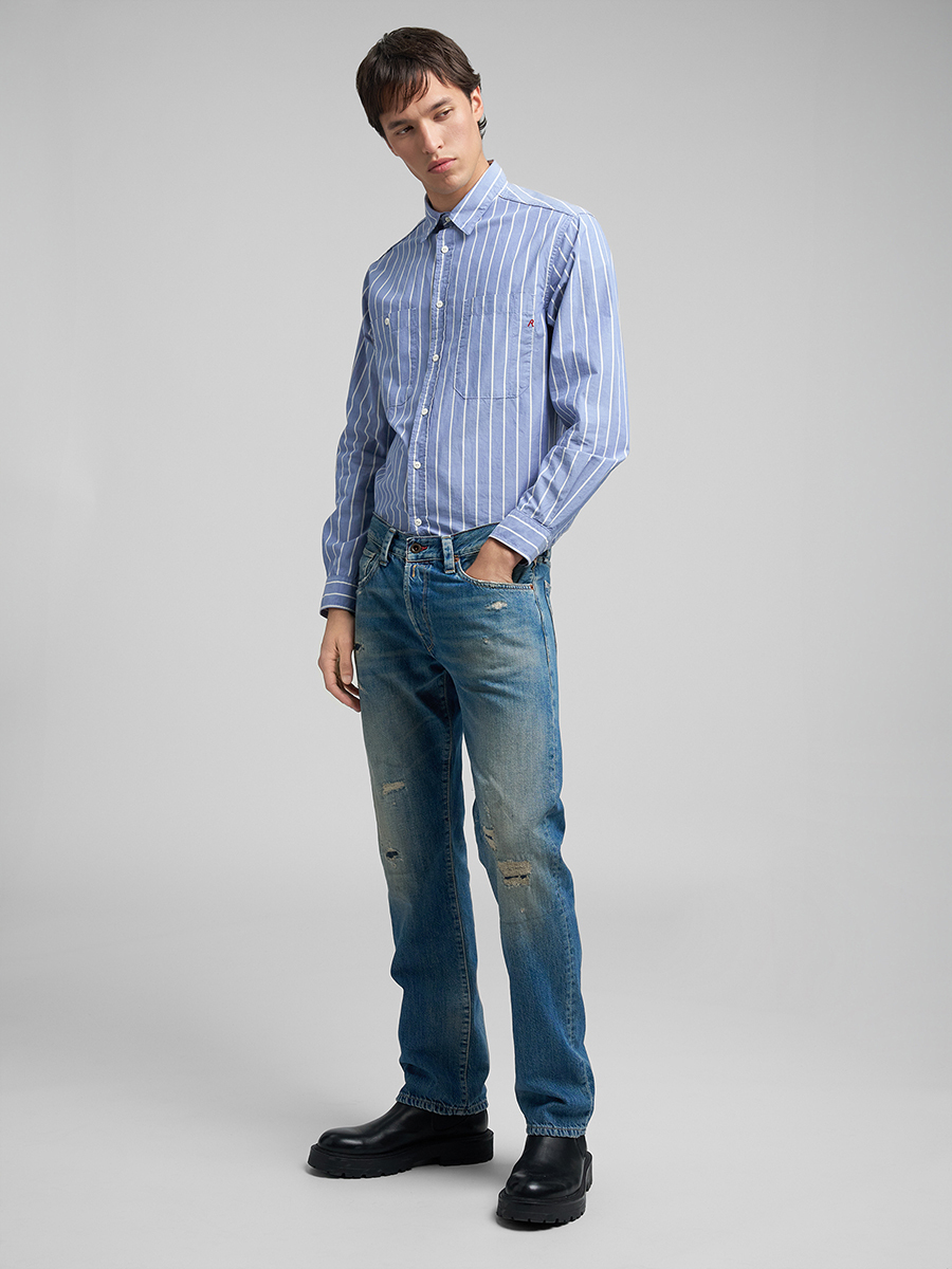 DERYCK 藍色中直筒丹寧牛仔褲