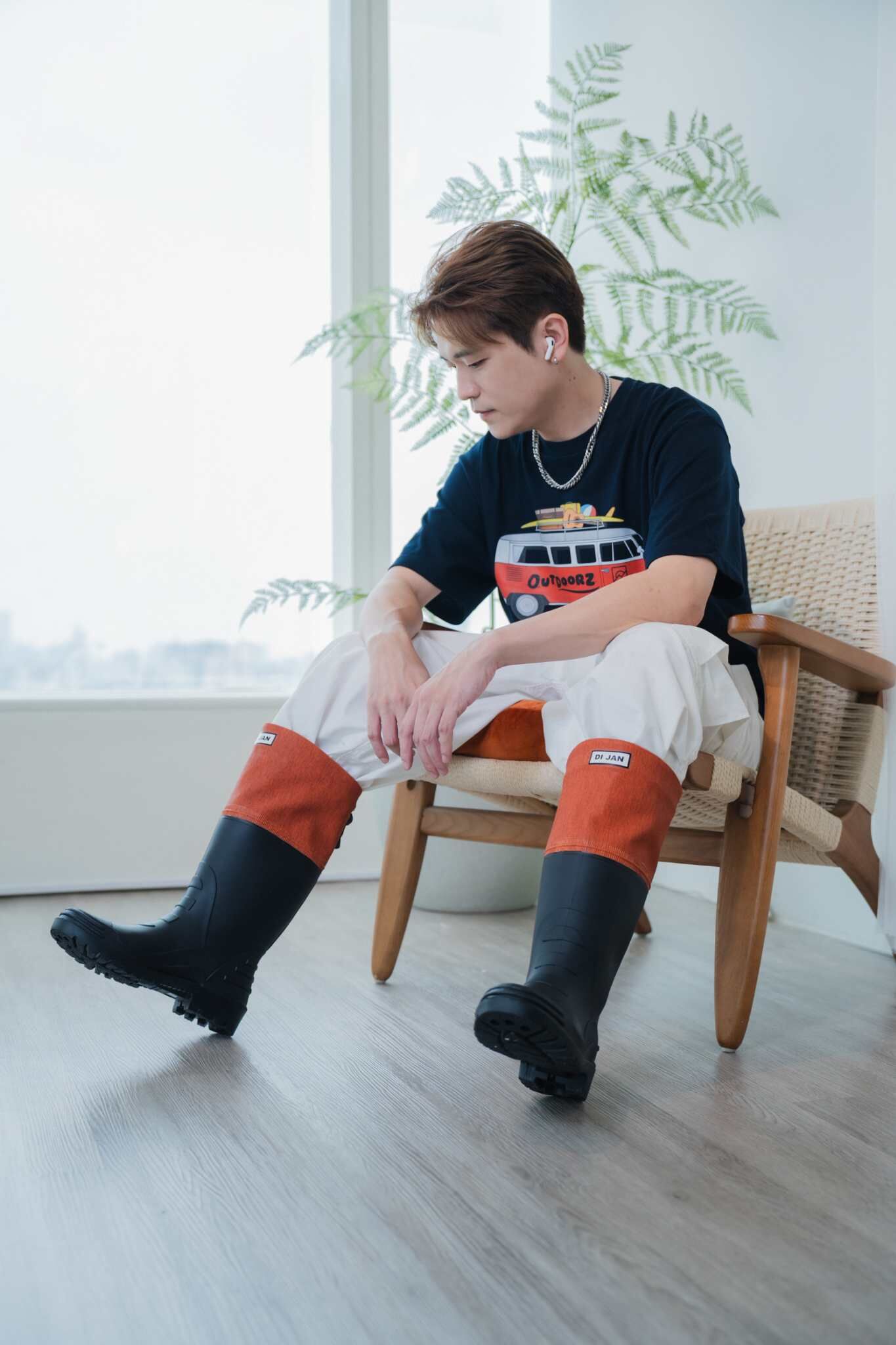 D3 系列 - 後束口設計 - 文青橘可摺式登山雨鞋 (附厚底乳膠鞋墊!)