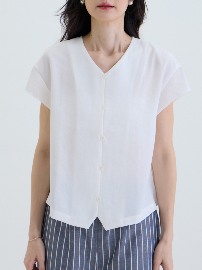 島影開襟拼接短袖上衣-日晨