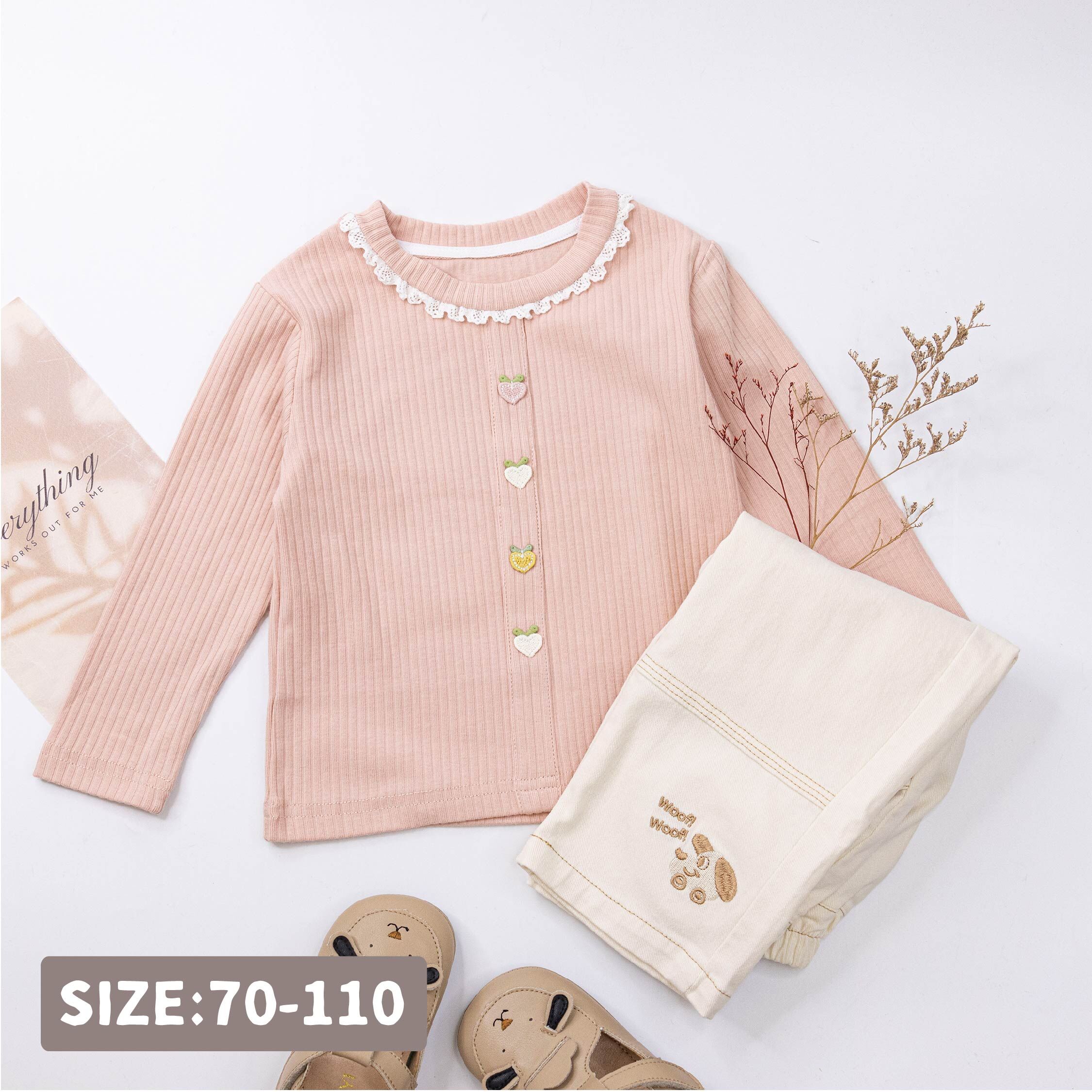 【H55307】心型小桃子坑條紋上衣/內搭衣