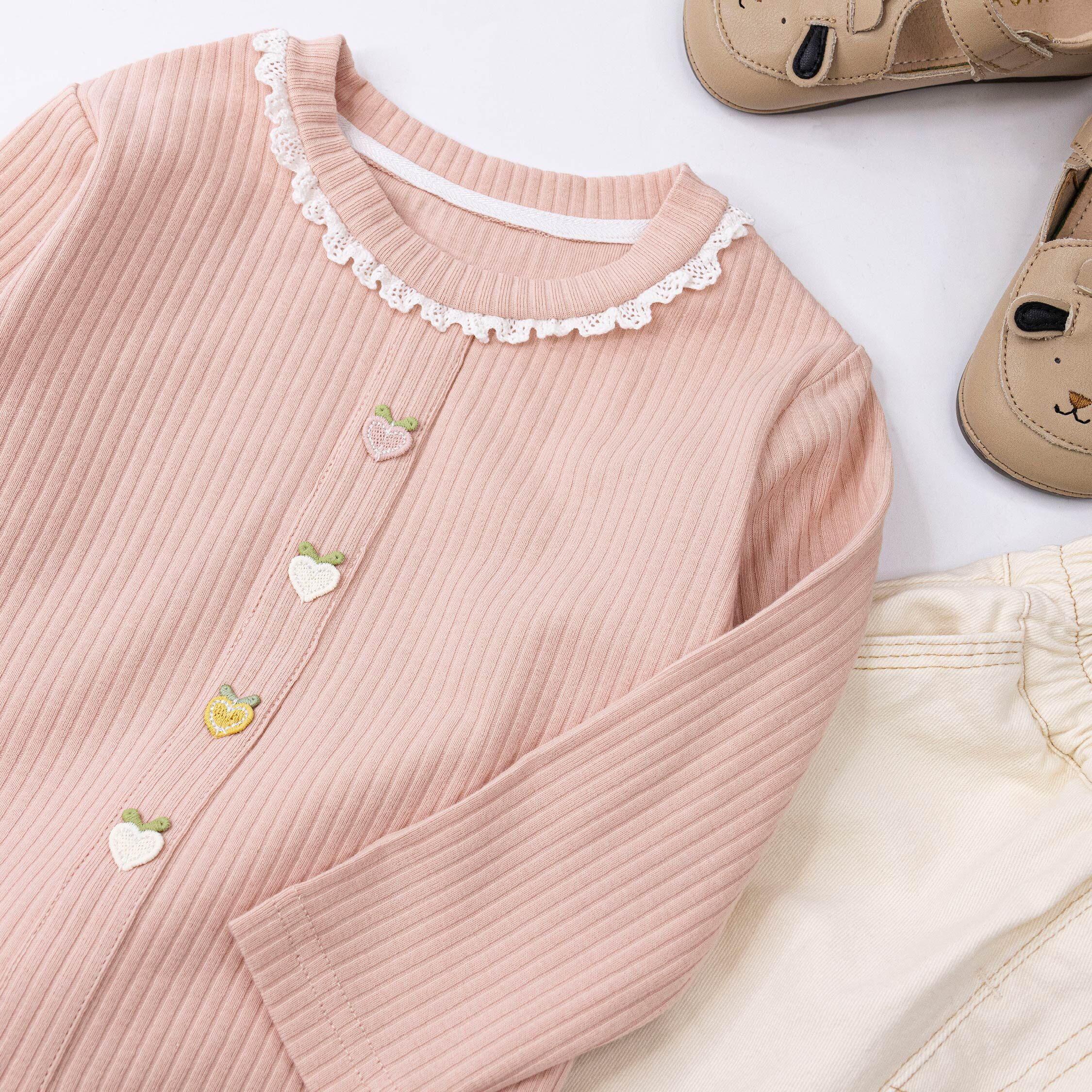 【H55307】心型小桃子坑條紋上衣/內搭衣