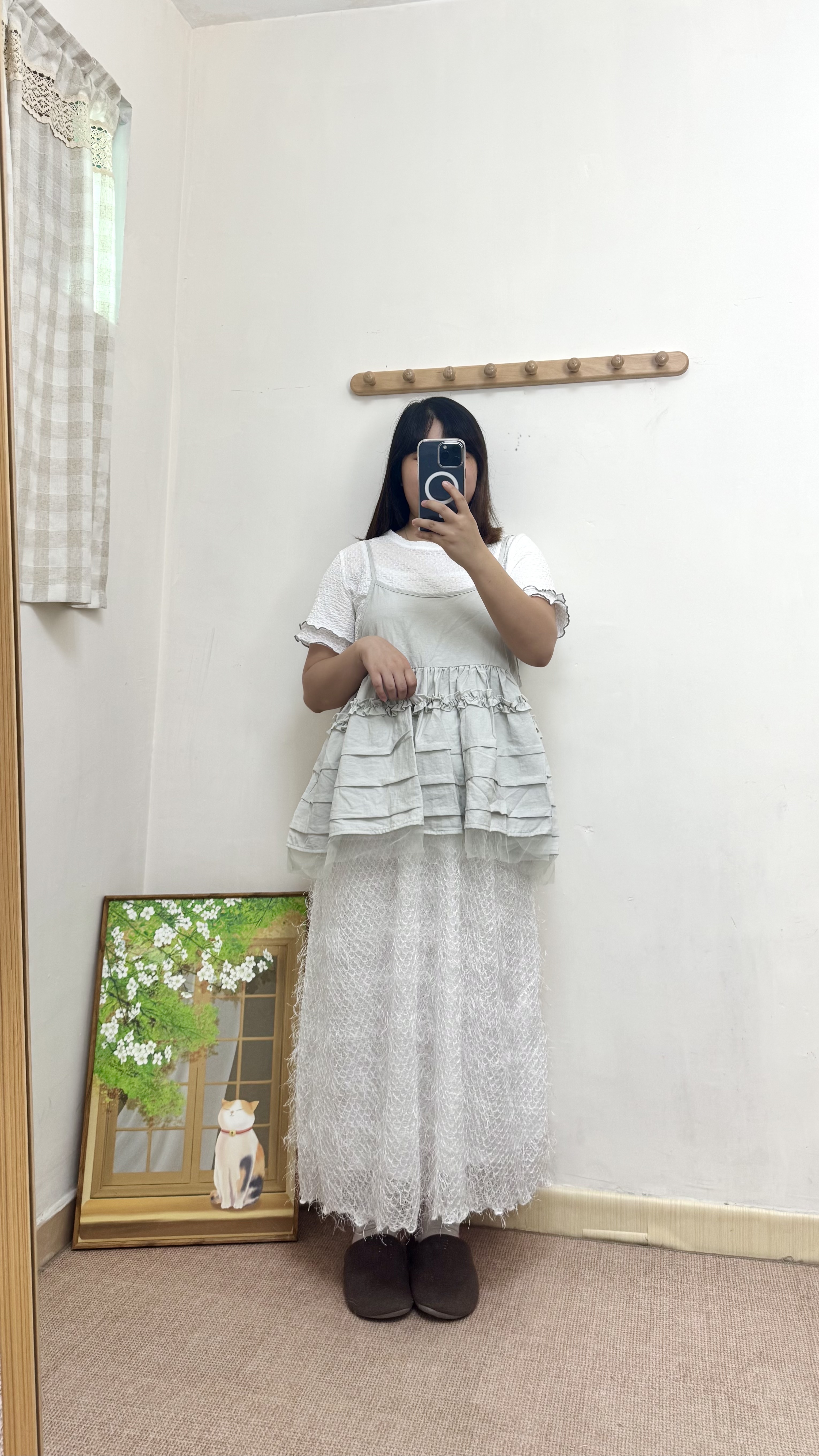 花邊壓摺拼紗吊帶