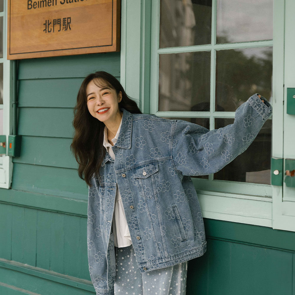 Vintage floral design jacquard denim jacket【02050345】in stock+pre-order
