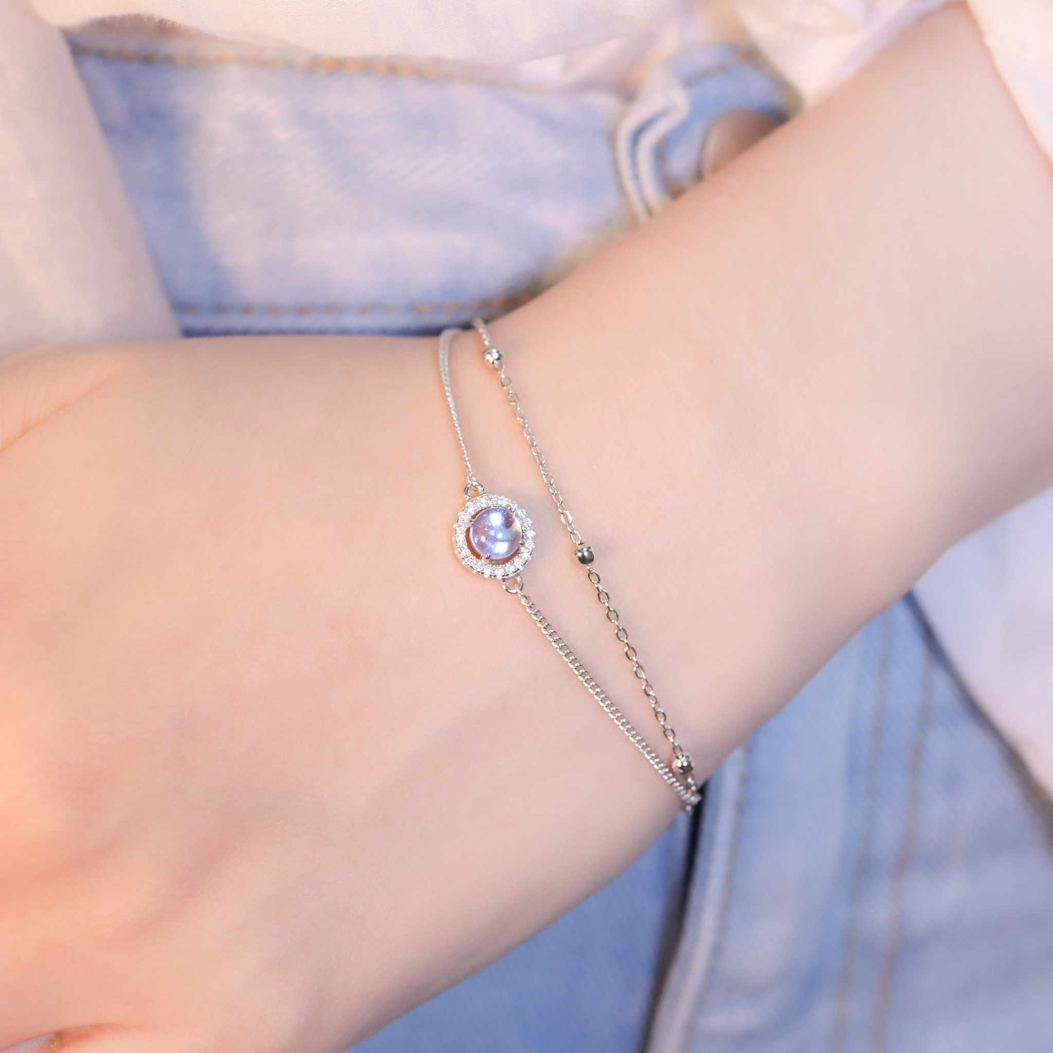 | 925純銀・白金・ 琉璃 | 漫藍圍繞你雙層手鏈 | BR1401 |