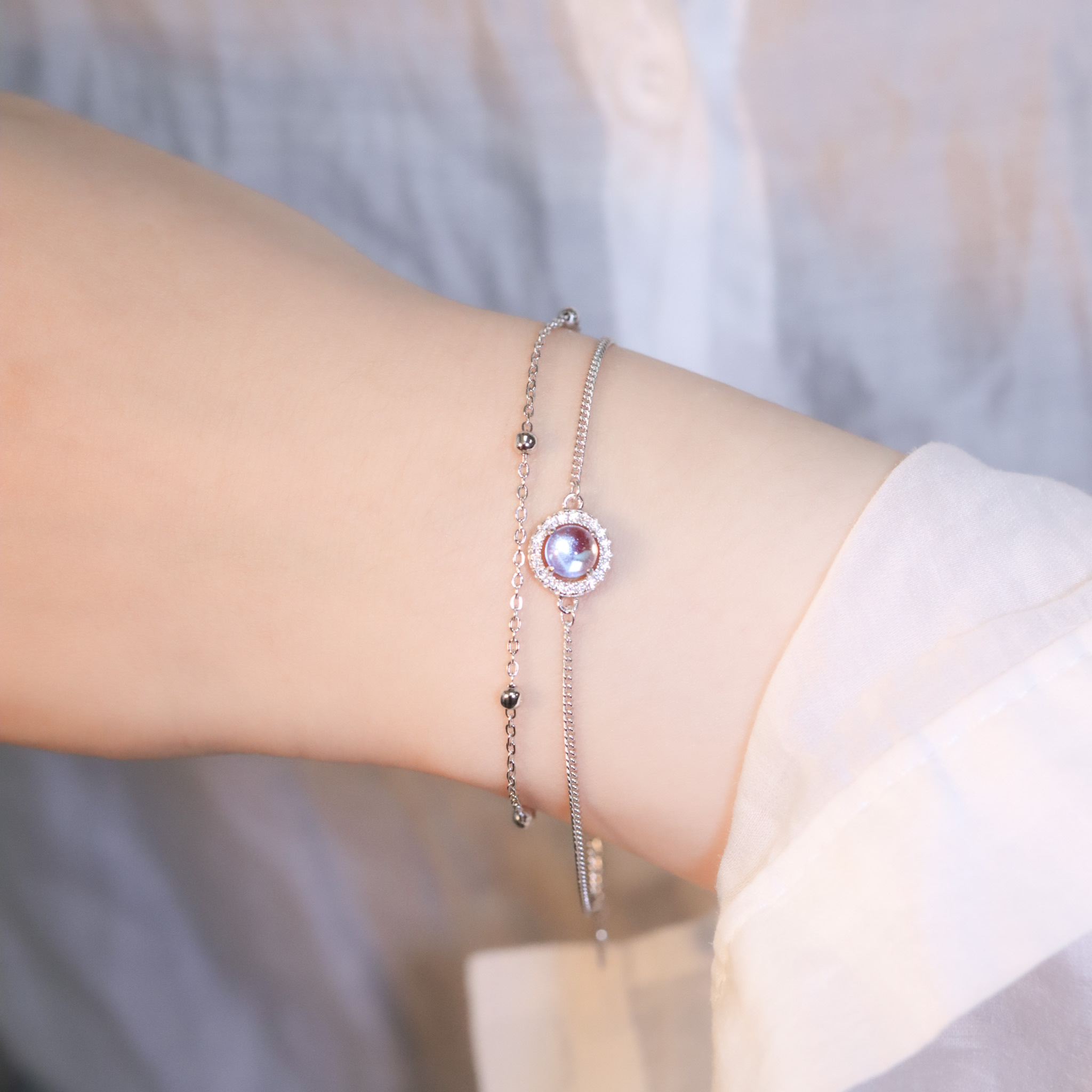 | 925純銀・白金・ 琉璃 | 漫藍圍繞你雙層手鏈 | BR1401 |