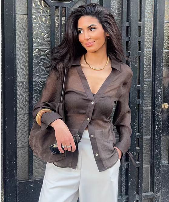 V領收腰 皺褶襯衫