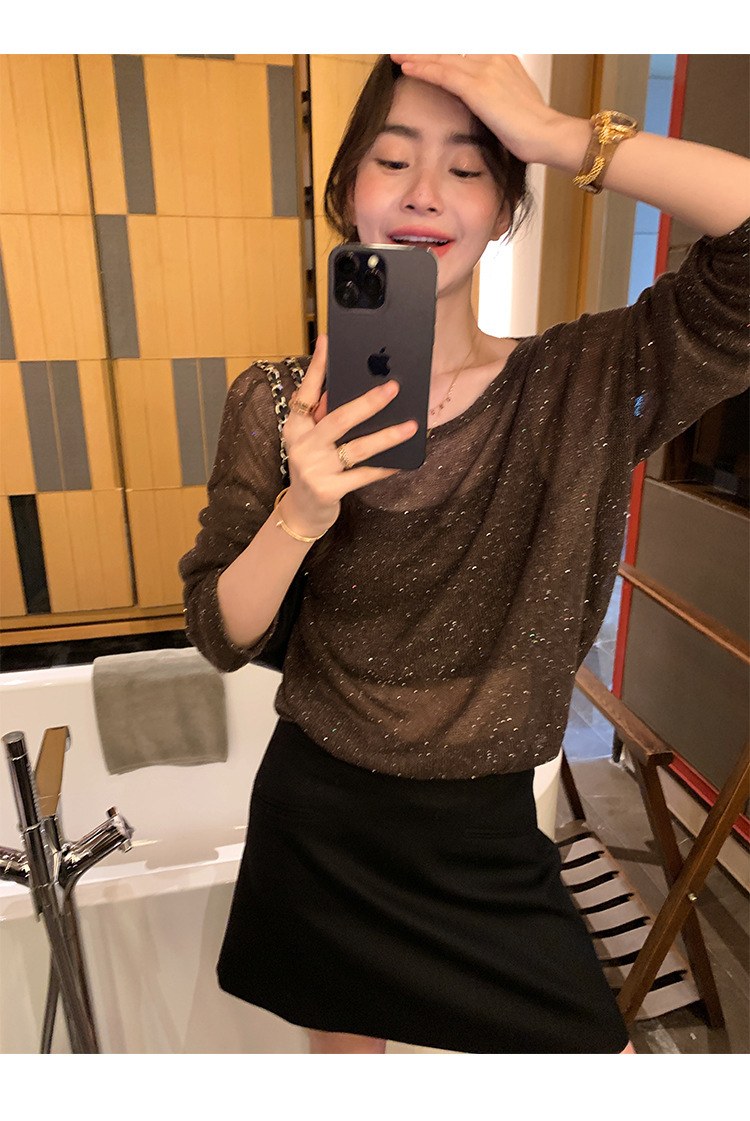 星光閃爍 寬鬆薄上衣(咖/金)