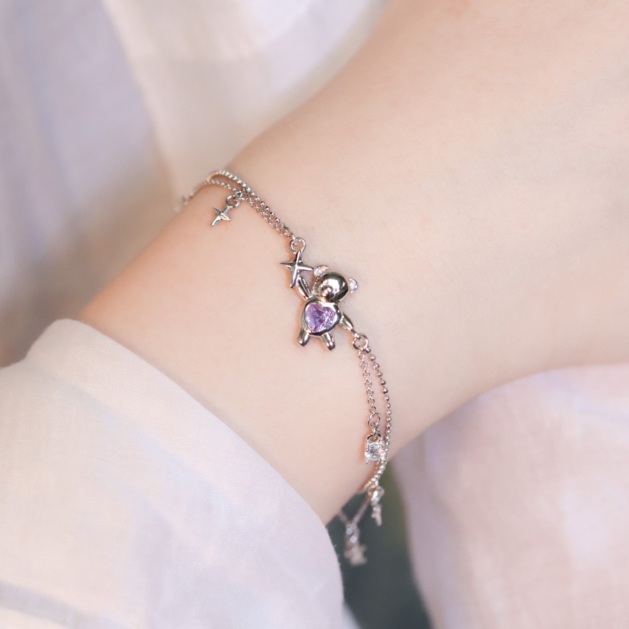 | 925純銀・白金 | 漫紫愛意熊啤啤手鏈 | BR1393 |