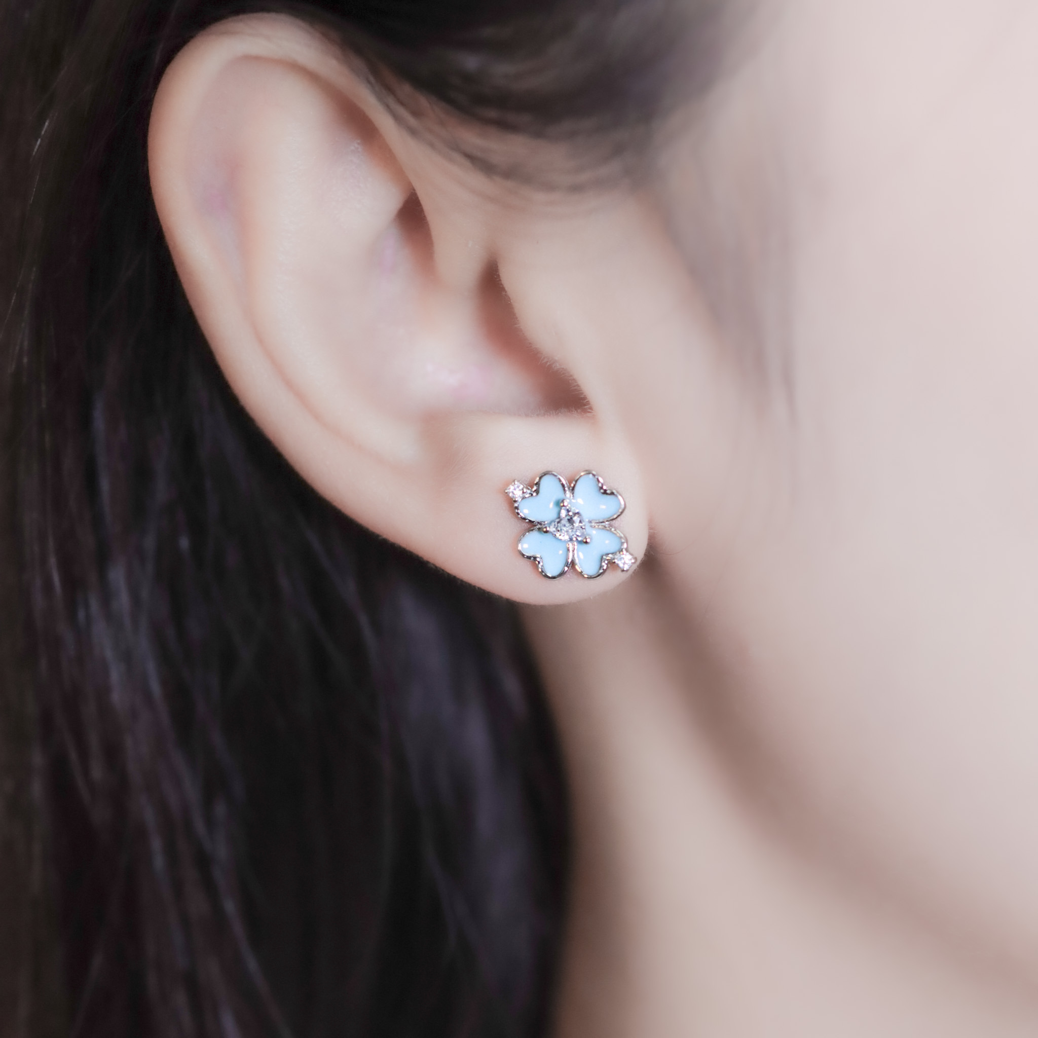 | 925純銀・厚鍍白金 | 漫藍幸福耳環 | EA0983 |