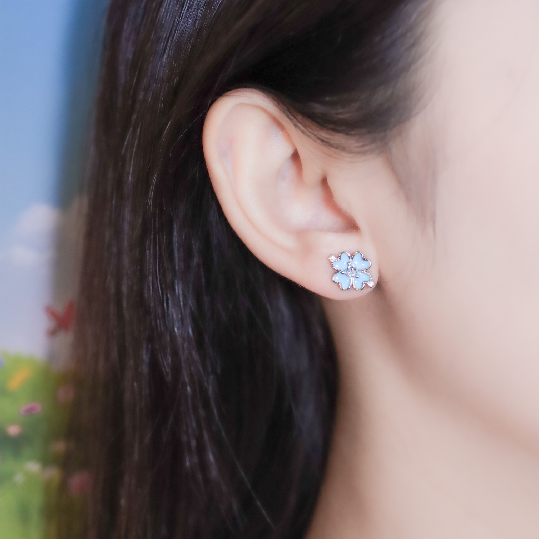 | 925純銀・厚鍍白金 | 漫藍幸福耳環 | EA0983 |