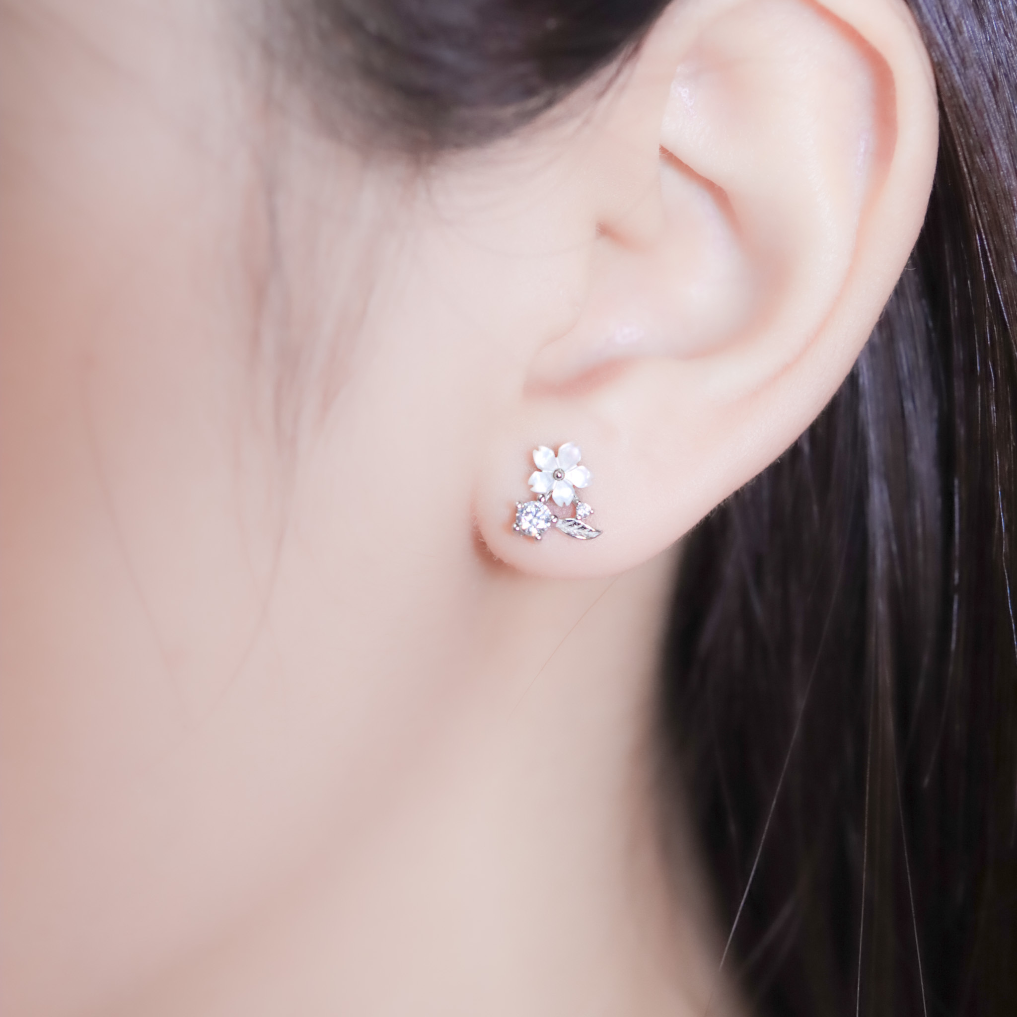 | 999足銀・白金・ 玫瑰金 | 漫簡花語耳環 (銀/玫瑰金) | EA1045 |