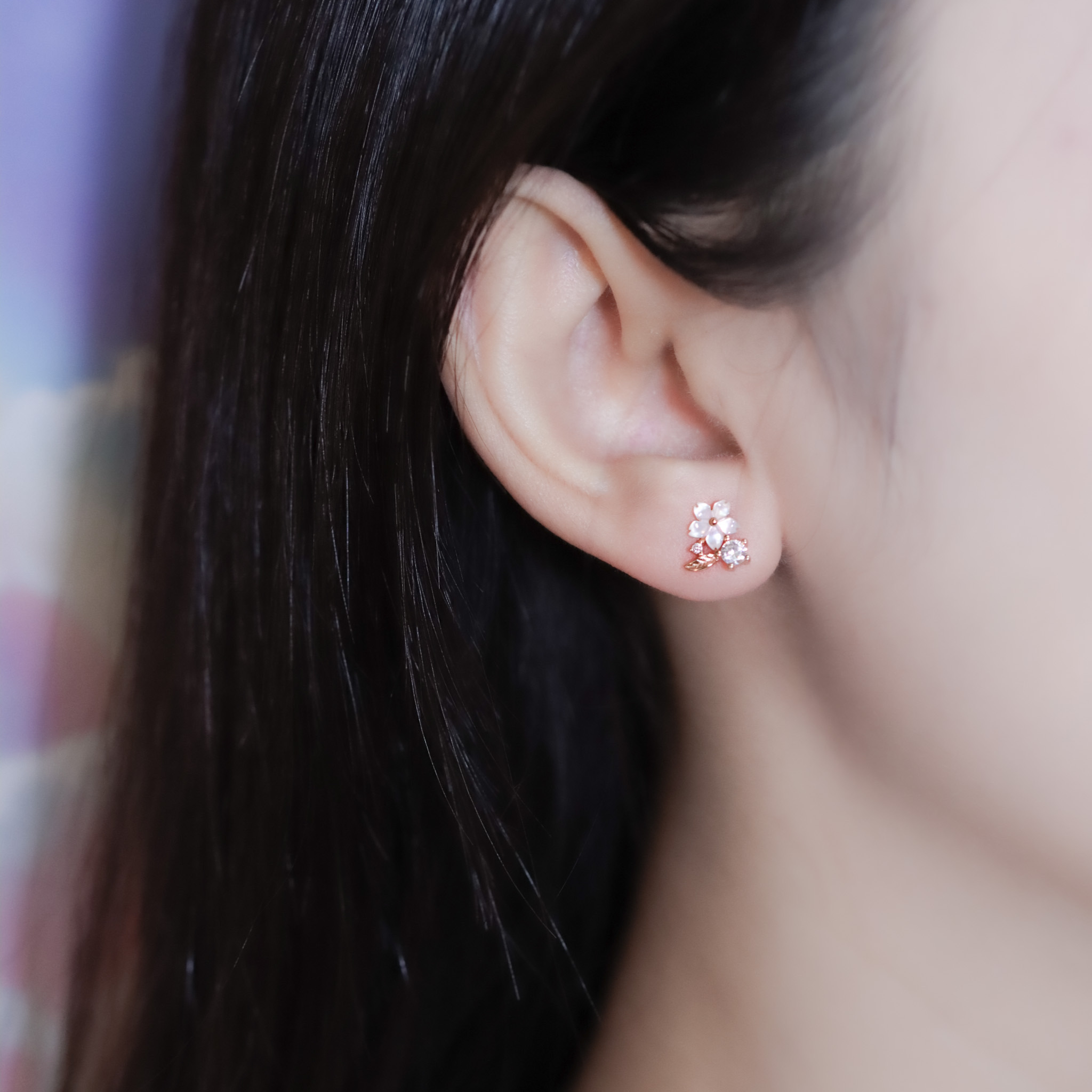 | 999足銀・白金・ 玫瑰金 | 漫簡花語耳環 (銀/玫瑰金) | EA1045 |