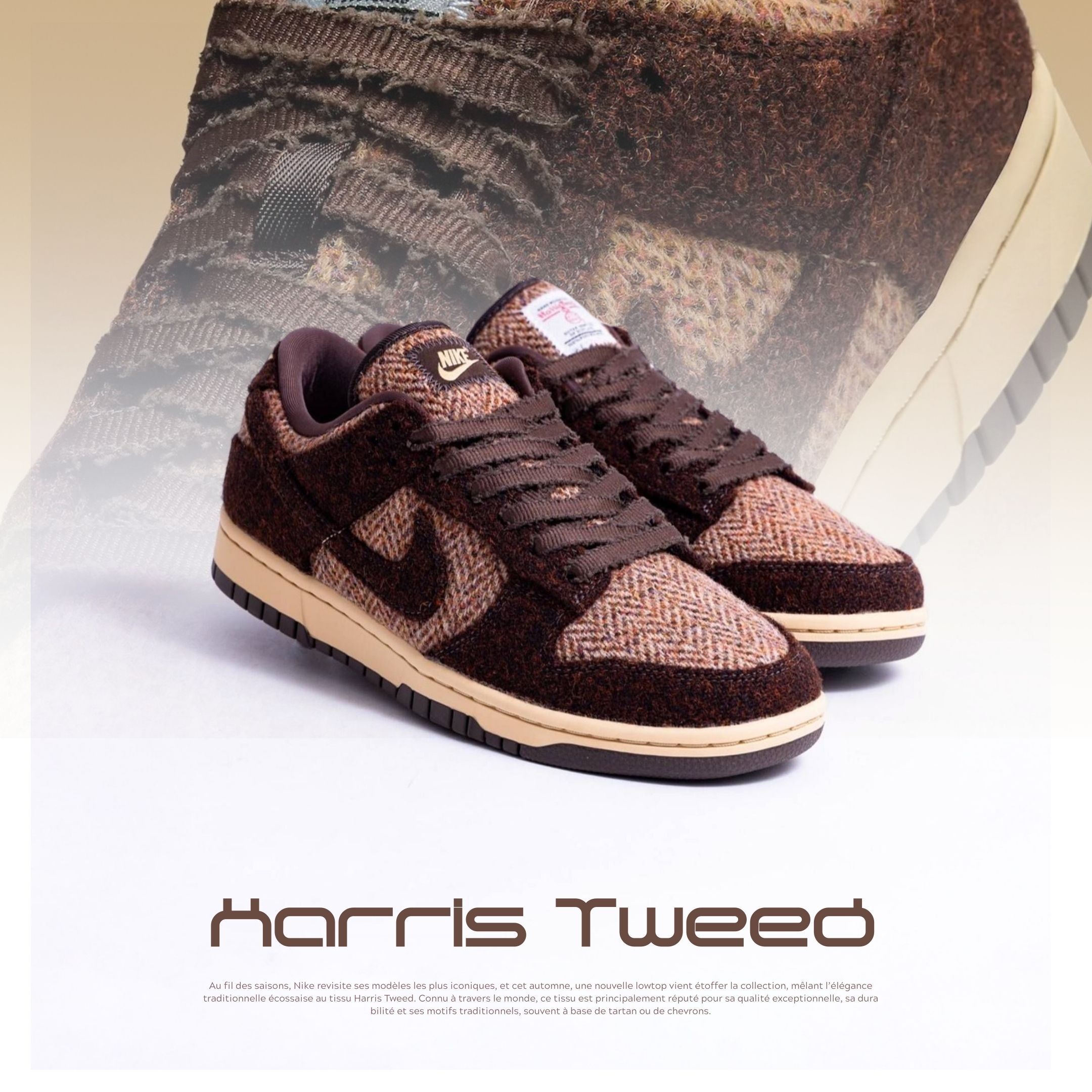 NICEDAY 代購 Harris Tweed x Nike Dunk Low 手工 編織 羊毛 格紋 棕色 卡其 聯名 IO0052-200