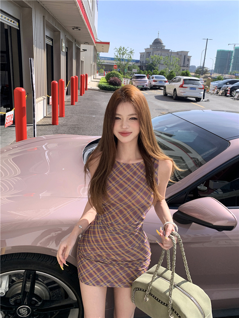 彈性網紗 純慾貼身小洋裝(格紋/白)