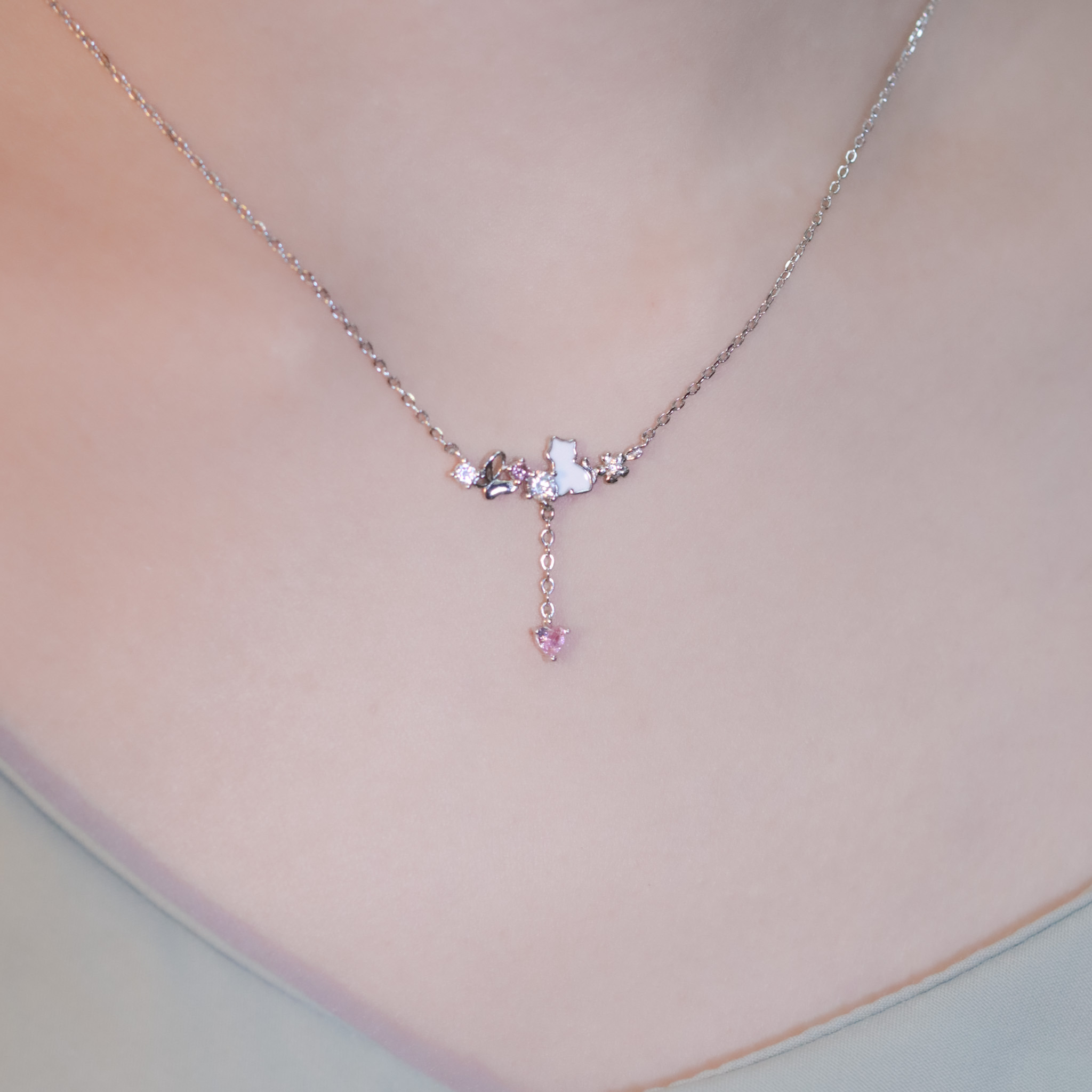 | 925純銀・白金・玫瑰金 | 花漾喵趣項鍊  (銀/玫瑰金) | NE1472 |