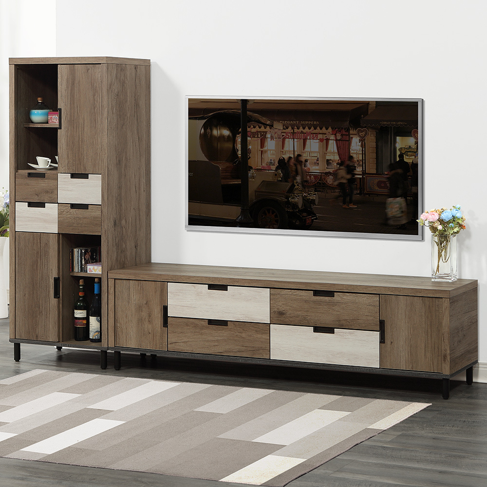 拜爾8尺工業風L型電視櫃組合(展示櫃+長櫃)