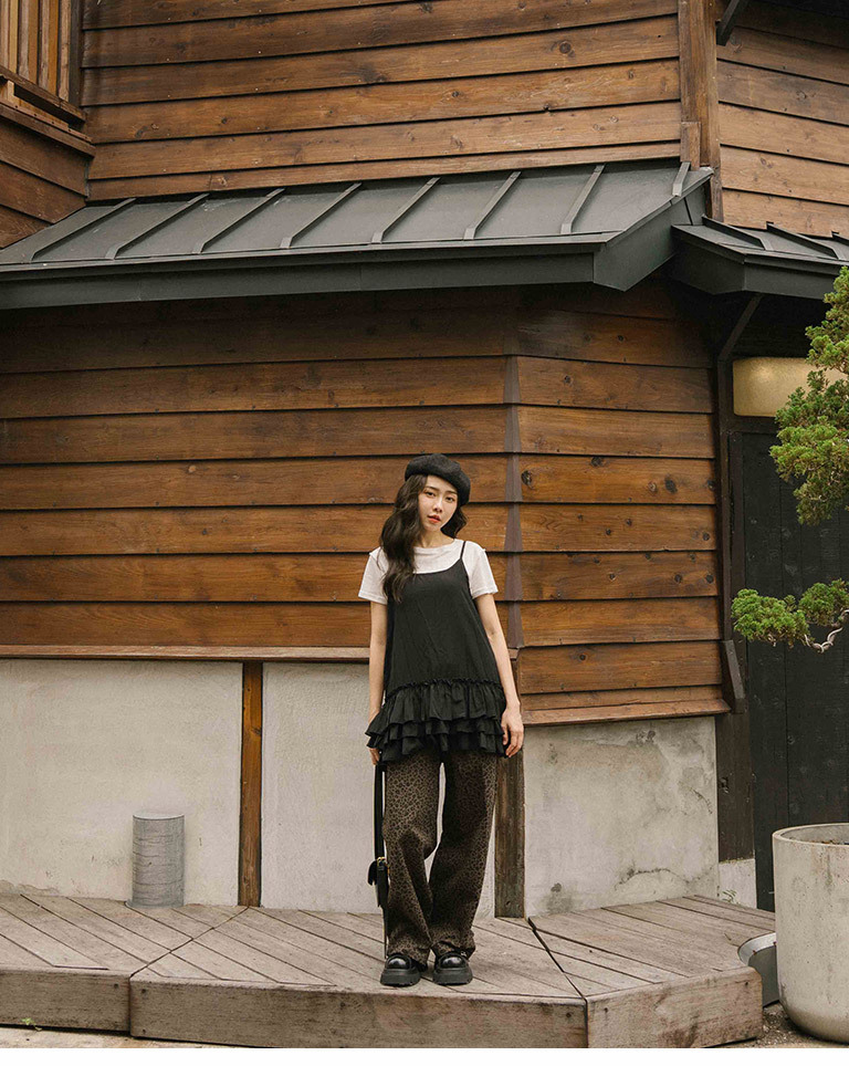 Leopard print drawstring straight-leg trousers S/M/L【04101971】in stock+pre-order