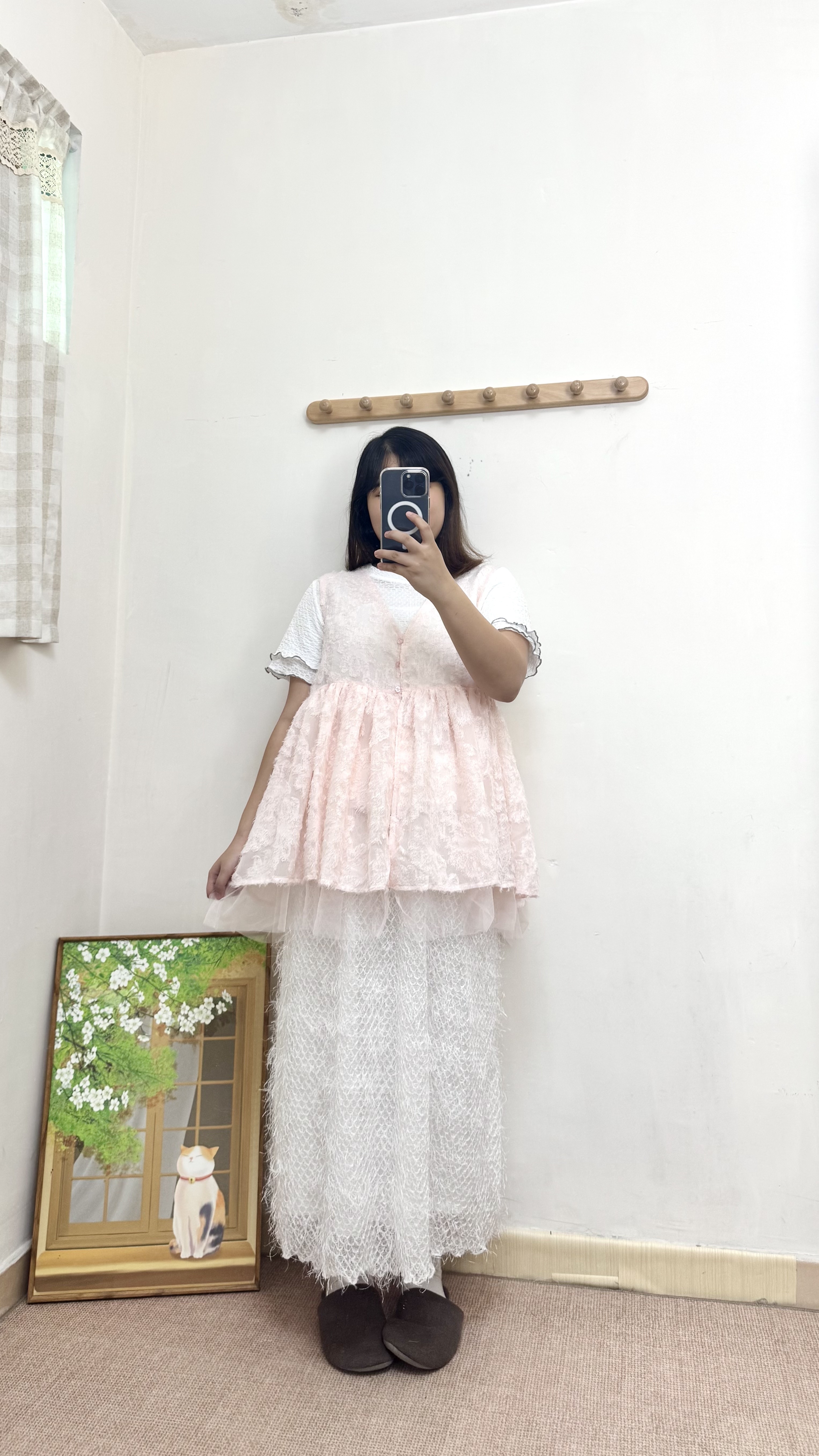 羽毛暗花拼紗外搭