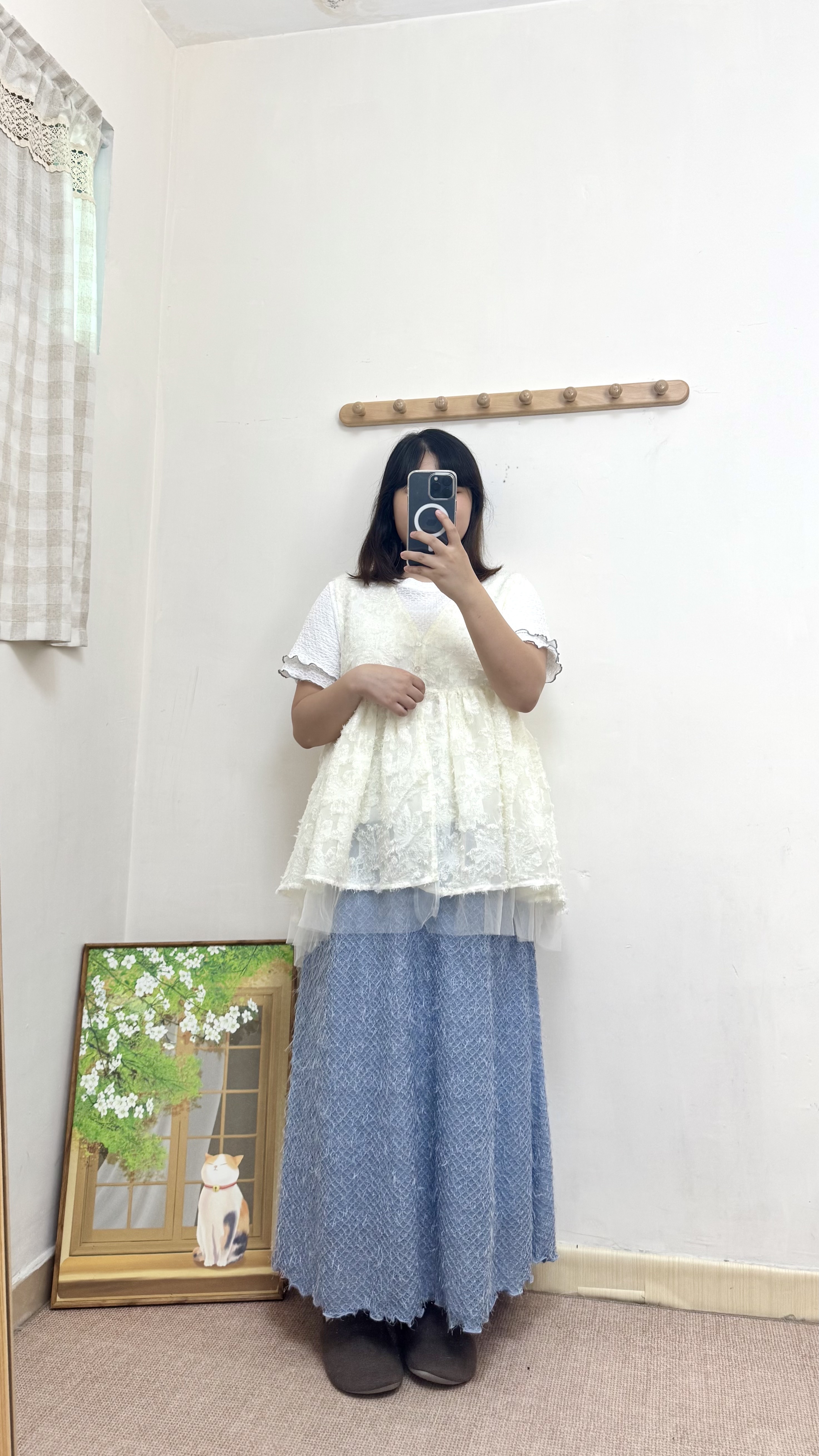 羽毛暗花拼紗外搭