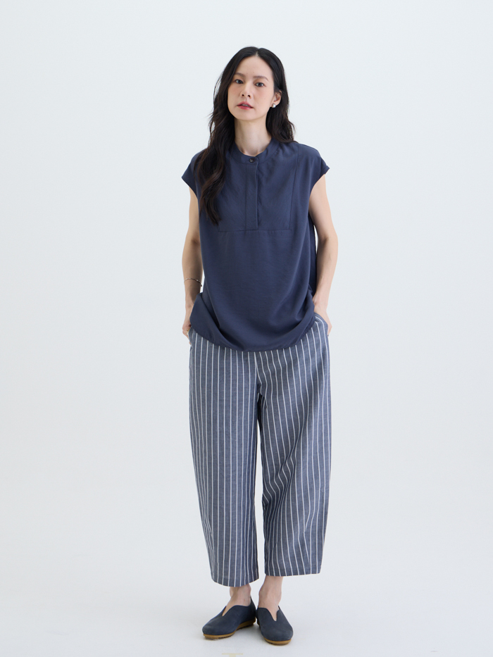 紙感暮色連袖上衣-藏青