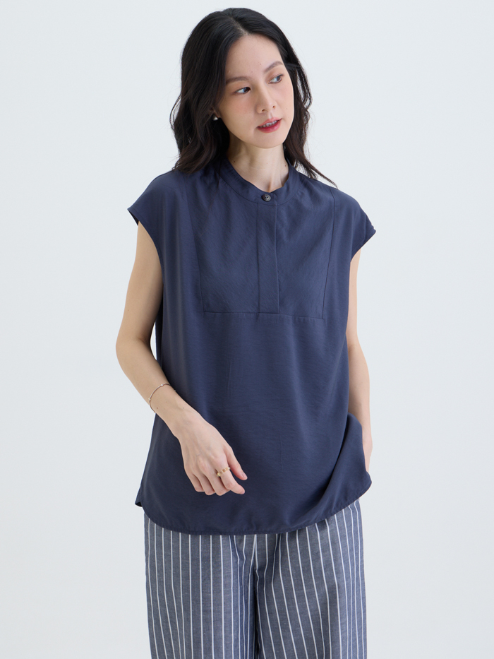 紙感暮色連袖上衣-藏青