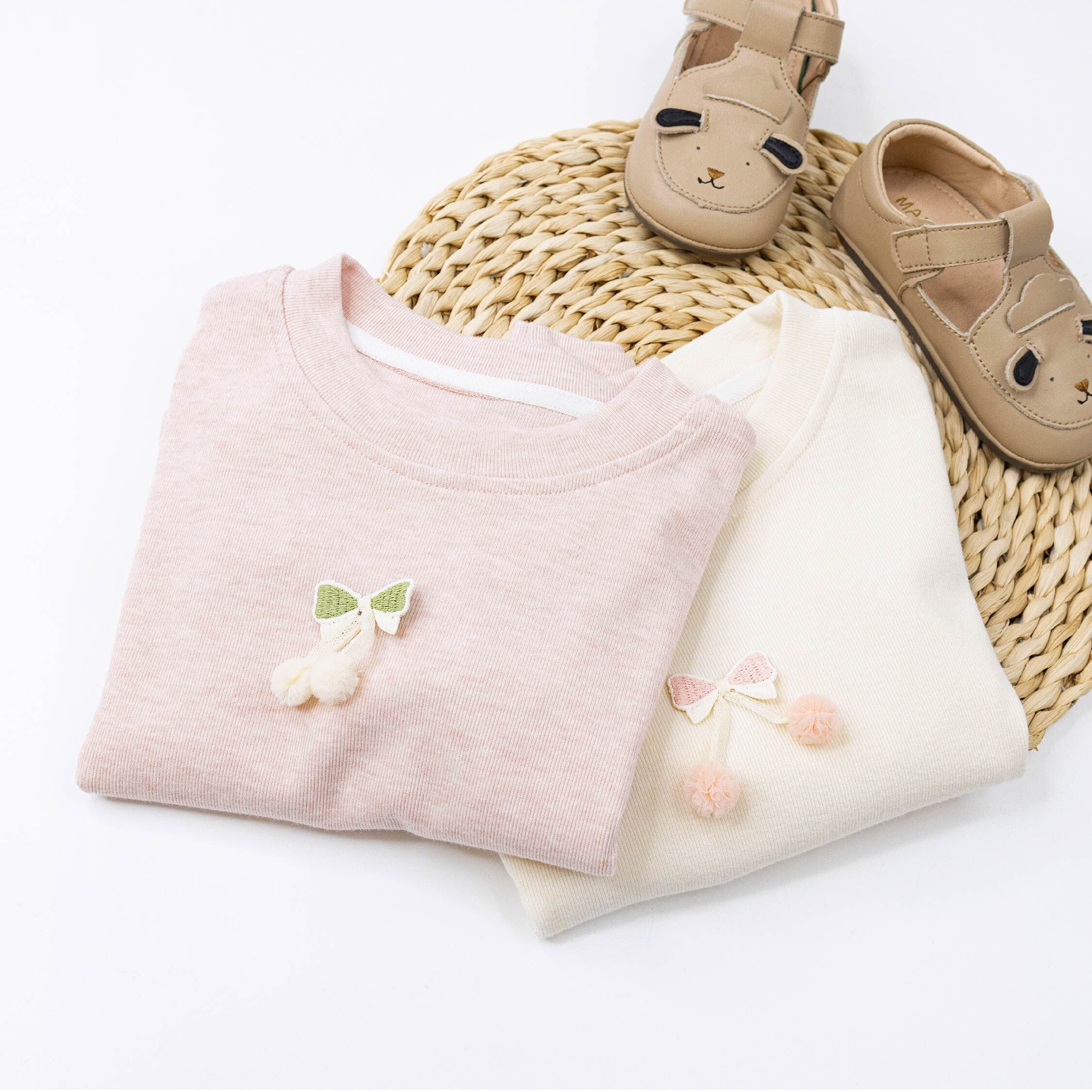 【H55319】蝴蝶結刺繡親膚上衣/內搭衣＊二色