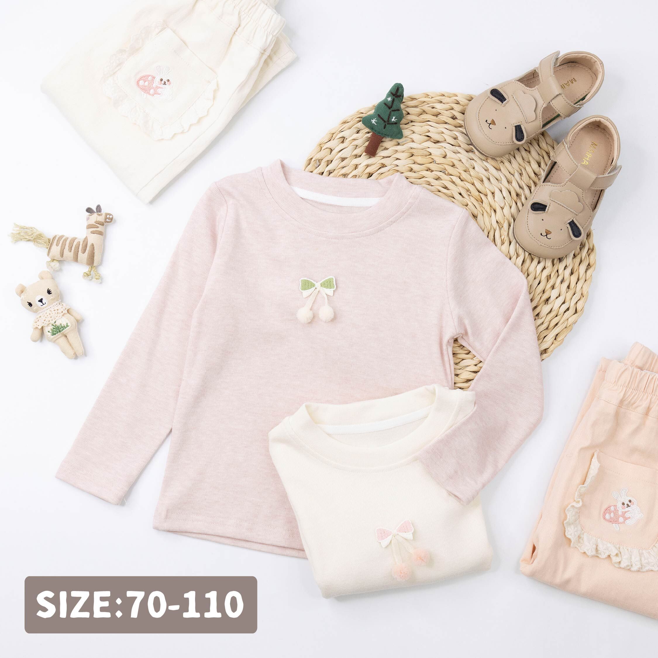 【H55319】蝴蝶結刺繡親膚上衣/內搭衣＊二色