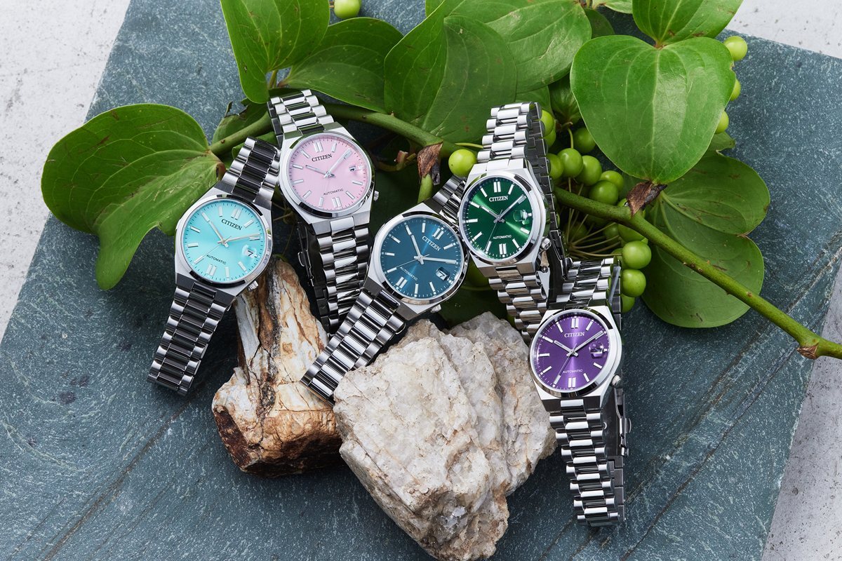 CITIZEN 星辰 TSUYOSA 37 mm Automatico NJ0200-50L 藍色錶盤 , NJ0200-50Z 粉紅色錶盤 , NJ0200-50X 綠色錶盤 NJ0200-50W 紫色錶盤 NJ0200-50M 深藍色錶盤  5 bar 防水 自動機械不銹鋼 男女腕錶