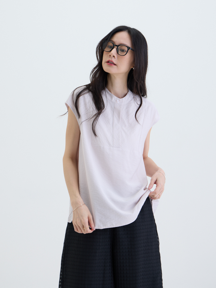 紙感暮色連袖上衣-玫粉