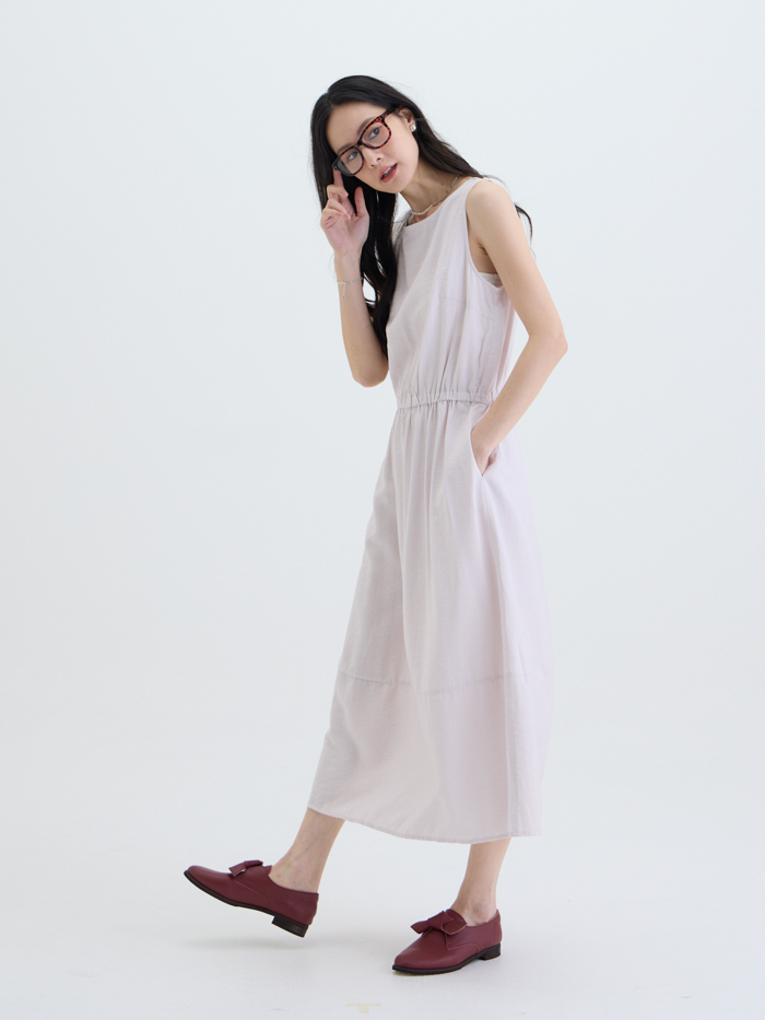 紙感暮色無袖洋裝-玫粉