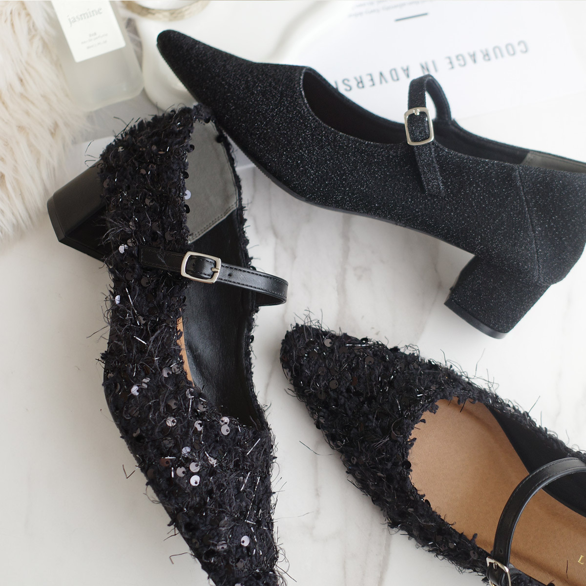 巴黎氣質 尖頭粗跟瑪莉珍鞋